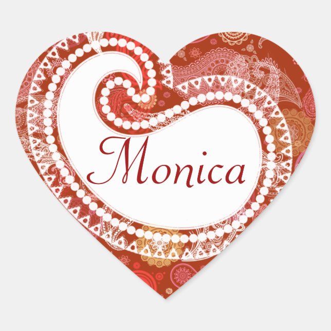 Red scarlet paisley hjärtformat klistermärke (Framsida)