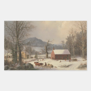 Red School House (Land Scene) 1858 Rektangulärt Klistermärke
