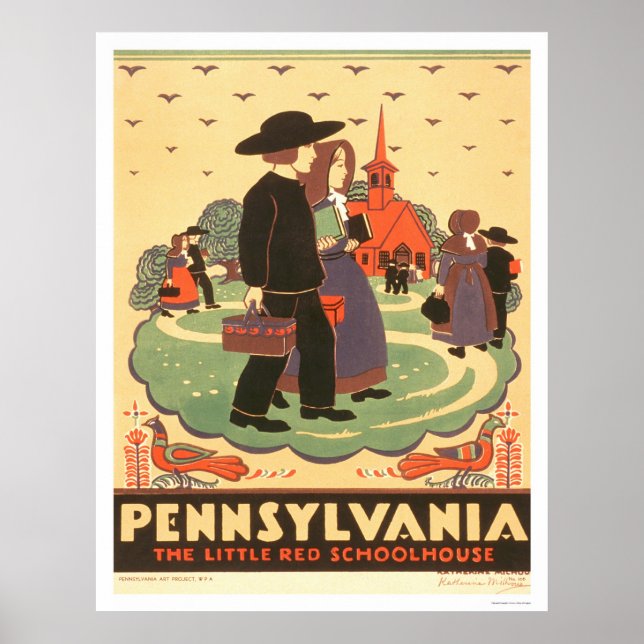 Red Schoolhouse Amish 1938 WPA Poster (Framsidan)