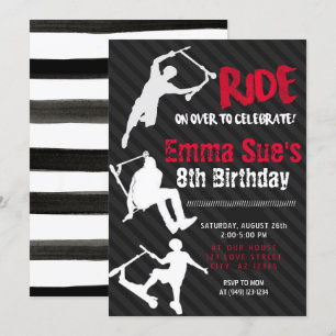 Red Scooter Skate Park Party Birthday Inbjudningar
