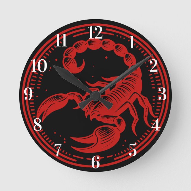 Red Scorpion Astrology Zodiac Sign Scorpio Rund Klocka (Framsida)