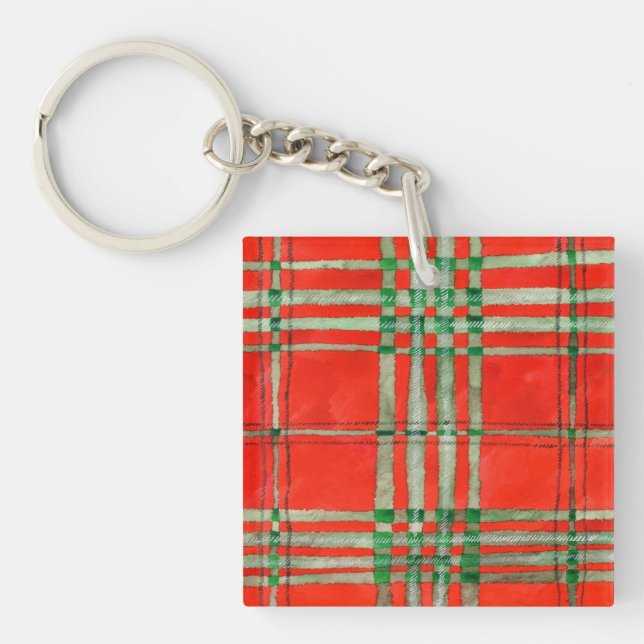 RED SCOTT TARTAN Acrylic Square Keychain (Framsidan)