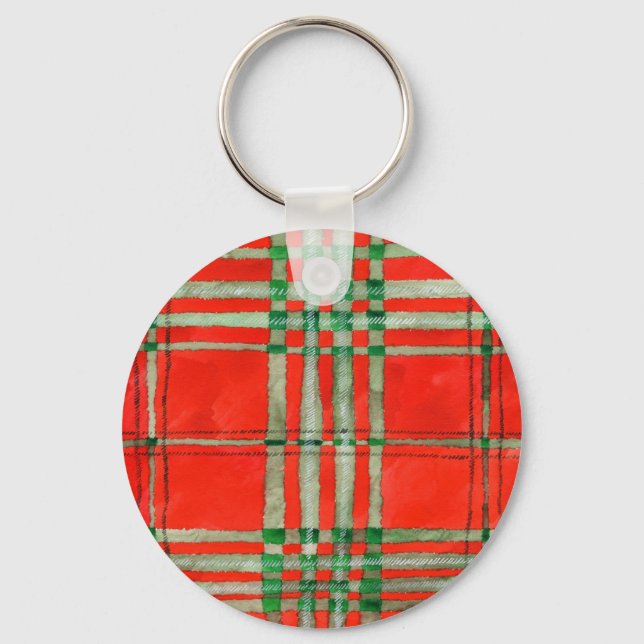 RED SCOTT TARTAN Aluminium Circle Keychain Nyckelring (Framsida)
