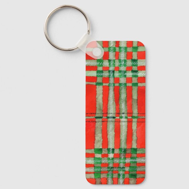 RED SCOTT TARTAN Aluminium Rectangle Keychain Nyckelring (Framsida)