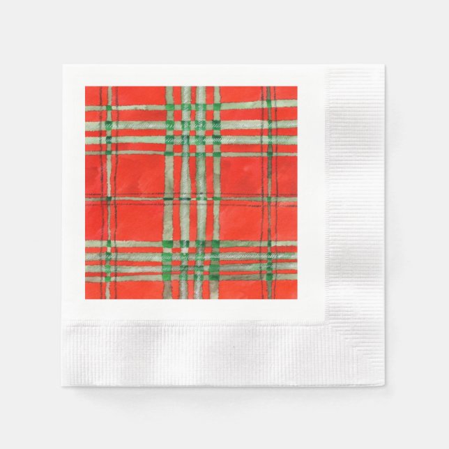 RED SCOTT TARTAN CoWN Cocktail Papper Napkins Pappersservett (Framsidan)