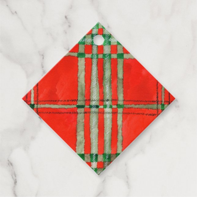 RED SCOTT TARTAN Diamond Gift Märkres Gåvor Etiketter (Framsida)