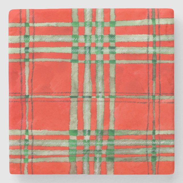 RED SCOTT TARTAN Marble Stone Underlägg (Framsidan)