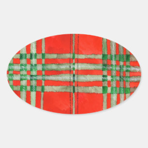 RED SCOTT TARTAN Oval Stickers Ovalt Klistermärke