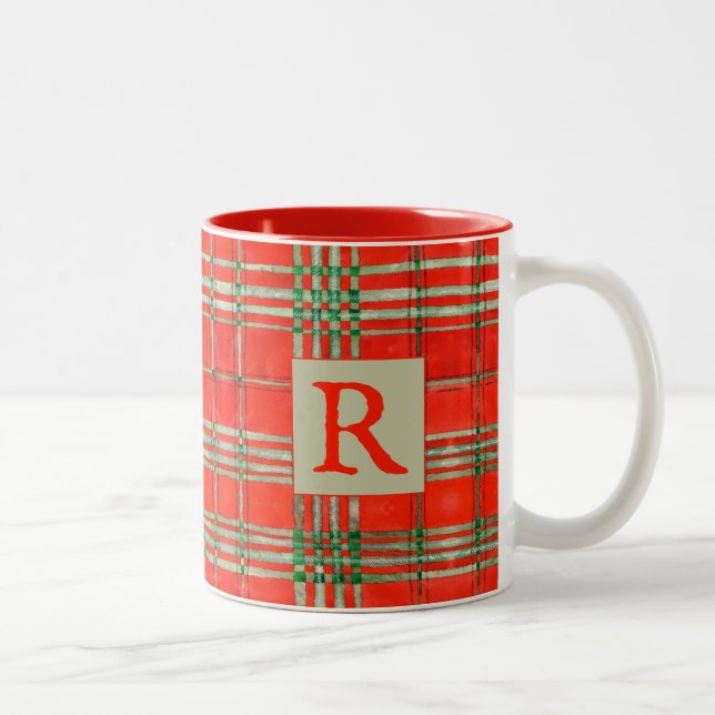 RED SCOTT TARTAN Red Two-Tone Mugg + Initial (Höger)
