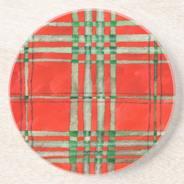 RED SCOTT TARTAN Round Sandstone Underlägg (Framsidan)