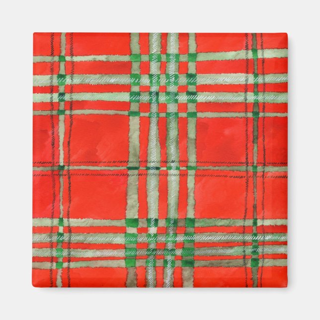 RED SCOTT TARTAN Square Magnet (Framsidan)