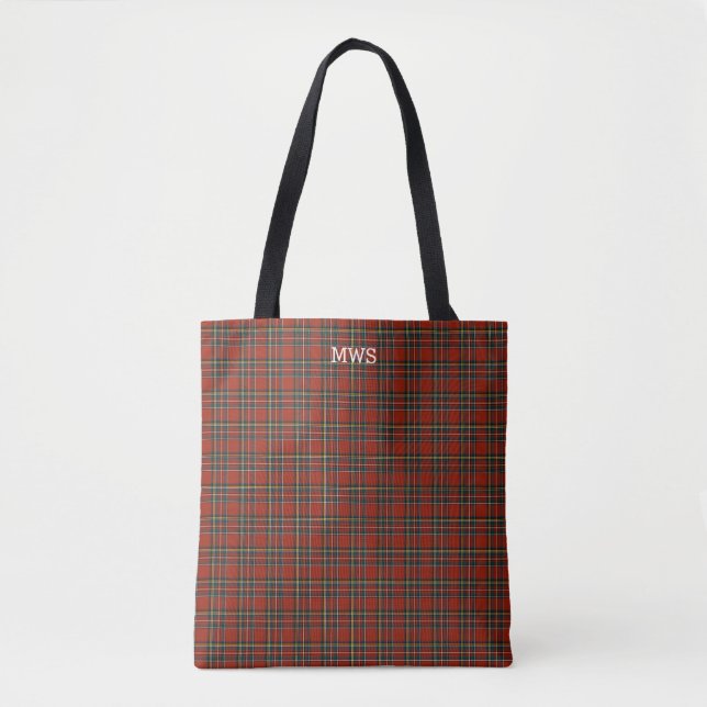 Red Scottish Play Royal Stewart Tartan Monogram Tygkasse (Framsida)