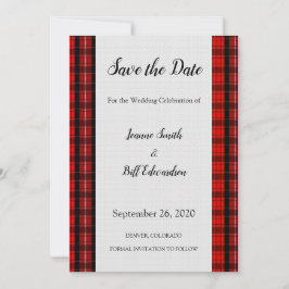 Red Scottish Tartan Burlap mönster sparar datumet Spara Datumet