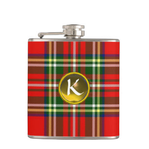 RED SCOTTISH TARTAN,GULT TOPAZ GEMSTONE MONOGRAM FICKPLUNTA