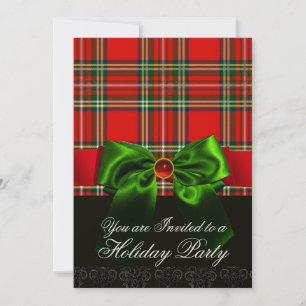 RED SCOTTISH TARTAN MED GRÖNT BOW CHRISTMAS PARTY INBJUDNINGAR
