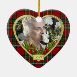 Red Scottish Tartan Memorial Heart Photo jul Julgransprydnad Keramik