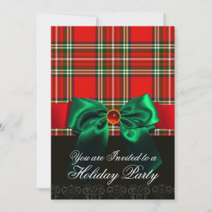 RED SCOTTISH TARTAN OCH GRÖNT BOW CHRISTMAS PARTY INBJUDNINGAR