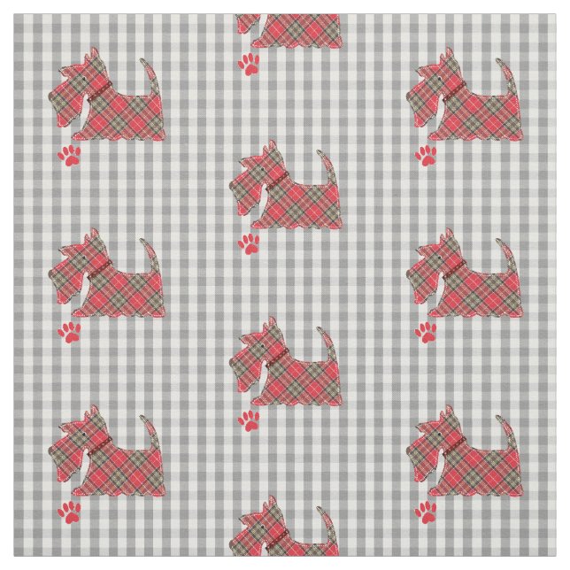 Red Scottish Tartan Terrier Hundar Gingham Plaid Tyg (Provkarta)