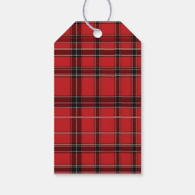 Red Scottish Tartan Wedding Favor Presentetikett (Framsidan)