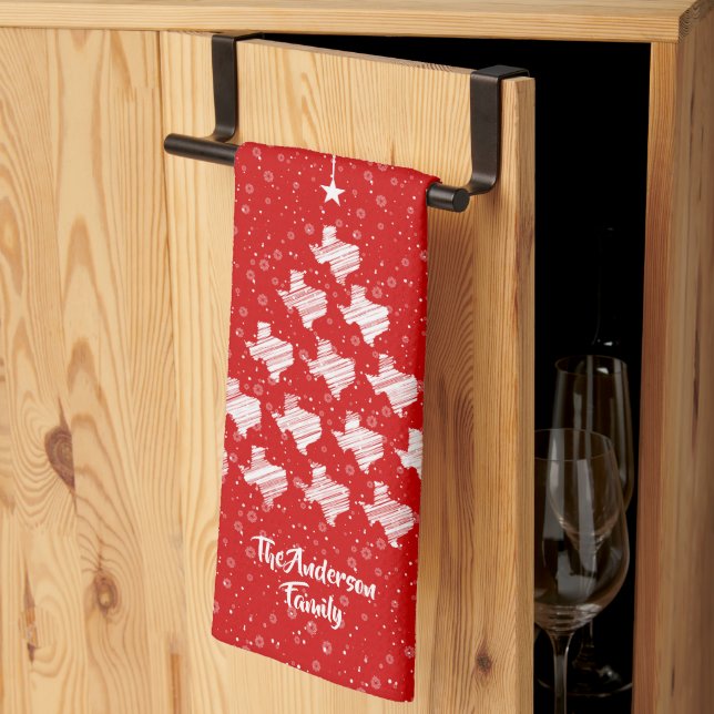 Red Scribded Texas Julgran Kitchen Towel Kökshandduk (Thirds Fold)