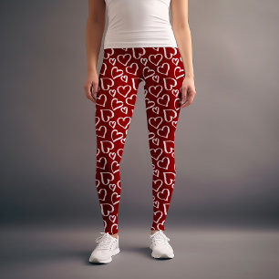 Red Scribged Hearts Mönster Leggings