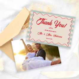 Red Script Blue Lines Retro Wedding Photo Tack Kort
