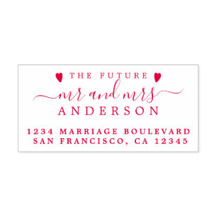 Red Script Future Mr. Mrs Bröllop Returadress Självfärgande Stämpel