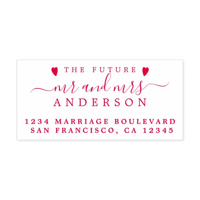 Red Script Future Mr. Mrs Bröllop Returadress Självfärgande Stämpel (Design)