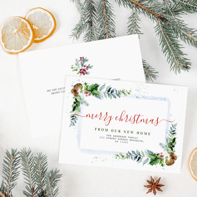 Red script God jul flytta-meddelande Julkort (Skapare uppladdad)