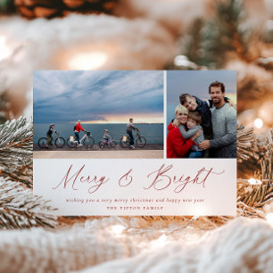 Red Script Merry och Bright Photo Card Julkort