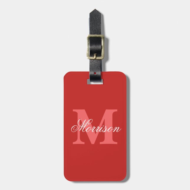 Red Script Monogram Bagagebricka (Vertikal Framsida)