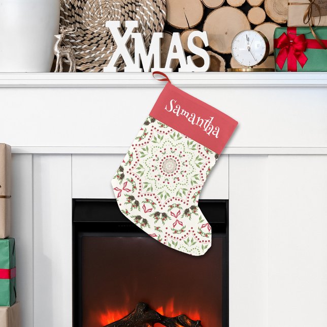 Red Script-Personligen Mönster Liten Julstrumpa (Christmas holiday mandala pattern Holiday Stocking. )