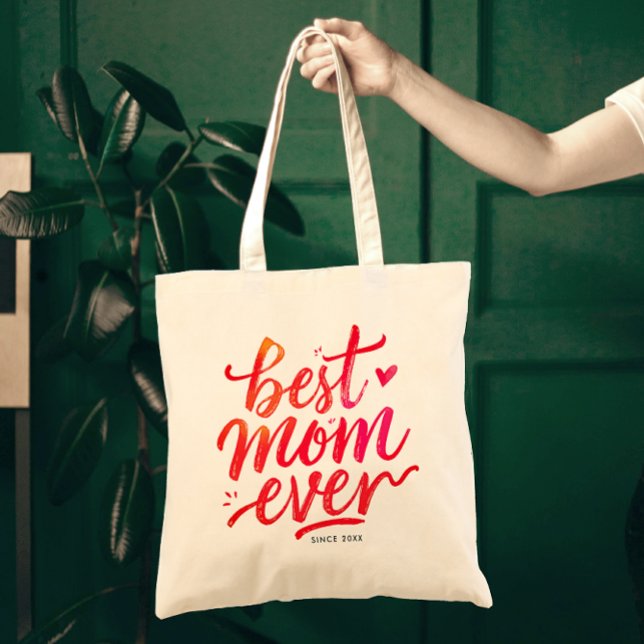 Red Script Typography med bästa Mamma någonsin Mod Tygkasse (Skapare uppladdad)