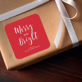 Red Scripted Merry och Bright Fyrkantigt Klistermärke