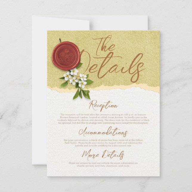 Red Seal Wedding Details Card Inbjudningar (Framsida)