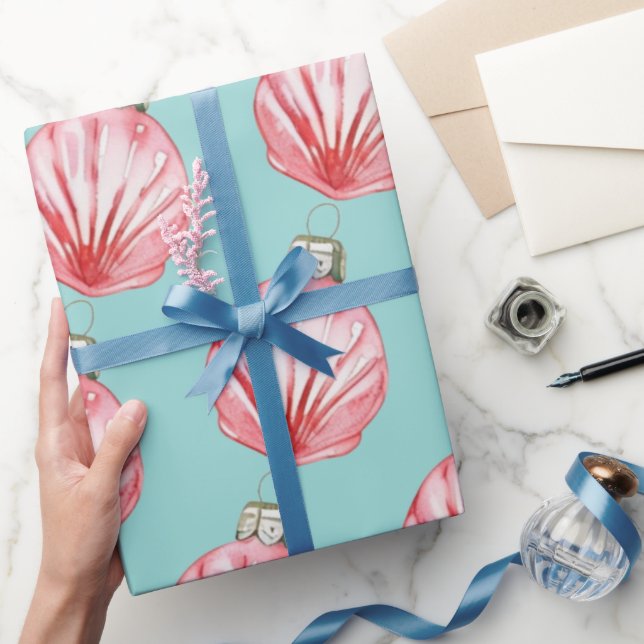 Red Seashell Ornament Mönster Presentpapper (Gifting)