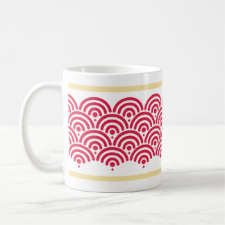 Red Seigaiha (Wave) Mönster Kaffemugg