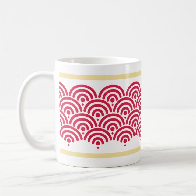 Red Seigaiha (Wave) Mönster Kaffemugg (Vänster)