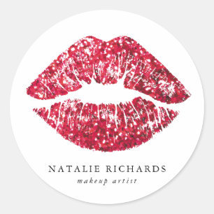 Red Sequins Glitter Läppar Makeup Artist Runt Klistermärke