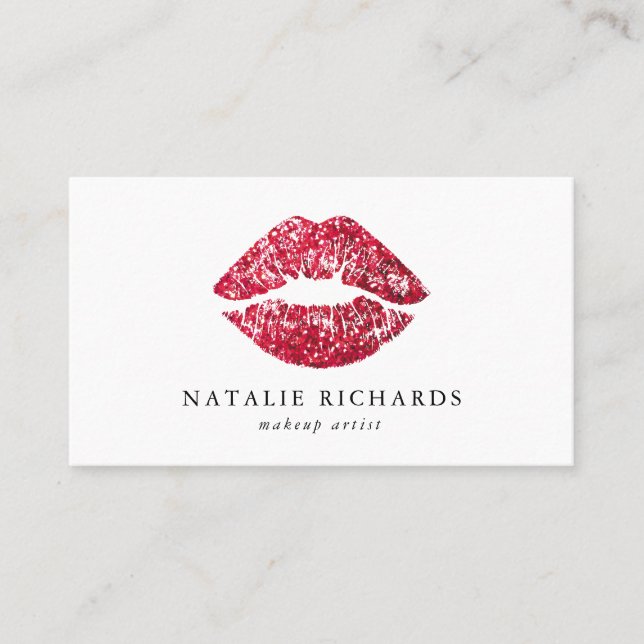 Red Sequins Glitter Läppar Makeup Artist Visitkort (Framsida)