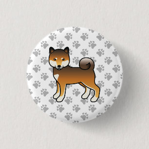 Red Sesame Shiba Inu Cute Tecknad hund och Tassar Knapp
