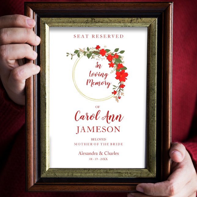 Red Shades Blommigt WAN Bröllop Loving Memory Poster (Red Shades Floral Wreath Wedding Loving Memory Poster.)
