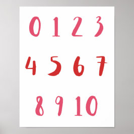Red Shades Numbers Zero 10 10 Lärare Kids Room Poster