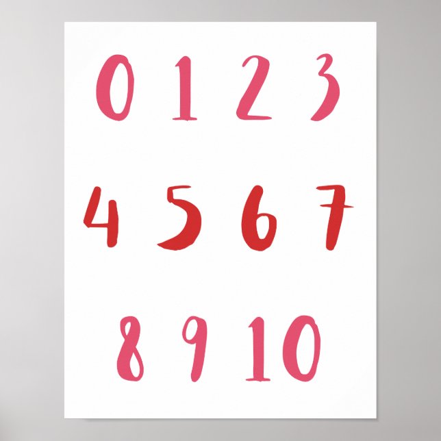 Red Shades Numbers Zero 10 10 Lärare Kids Room Poster (Framsidan)