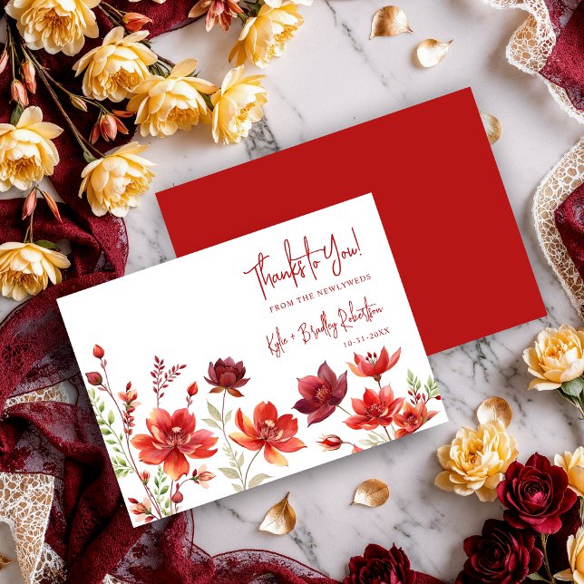 Red Shades Romantic Floral Wedding Tack Kort (Red Shades Romantic Spring Floral Wedding Thank You Cards.)
