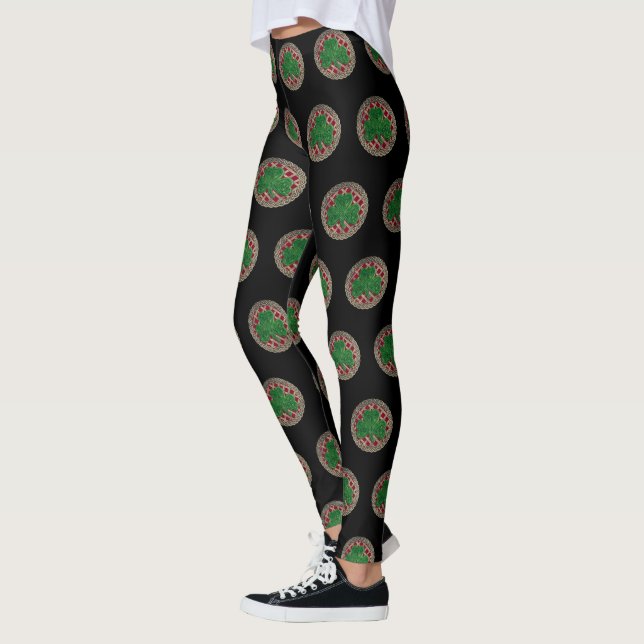 Red Shamrock on Celtic Knots Leggings (Vänster)