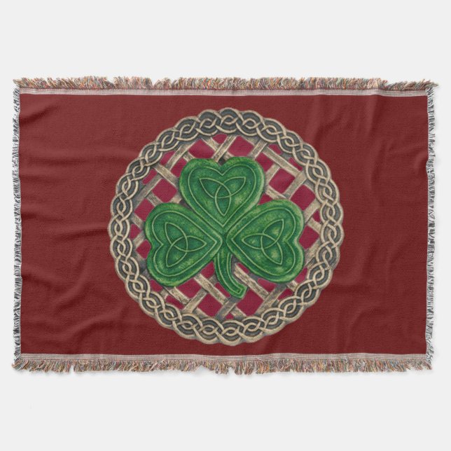 Red Shamrock on Celtic Knott Throw Blanket Filt (Framsidan)