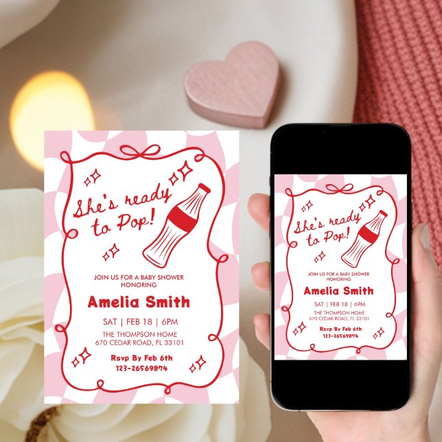 Red She's Ready to Pop cola Soda Baby shower  Inbjudningar (Skapare uppladdad)