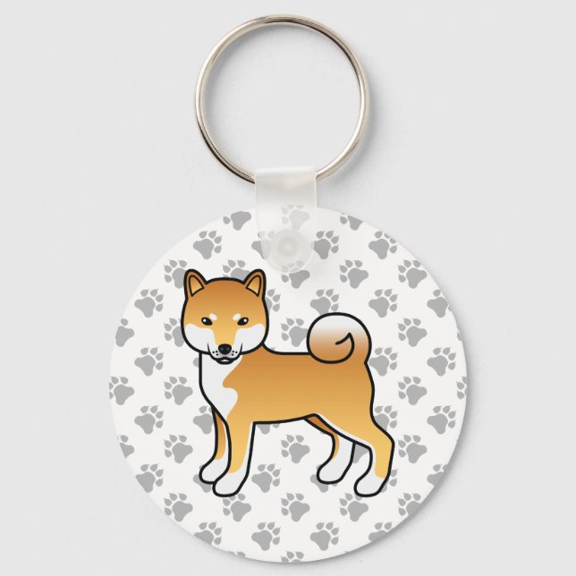 Red Shiba Inu Cute Tecknad hund & Tass Nyckelring (Framsida)