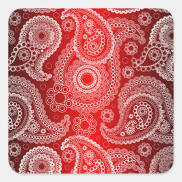 Red Shimmer Satin White Snöre Paisley Stickers Fyrkantigt Klistermärke